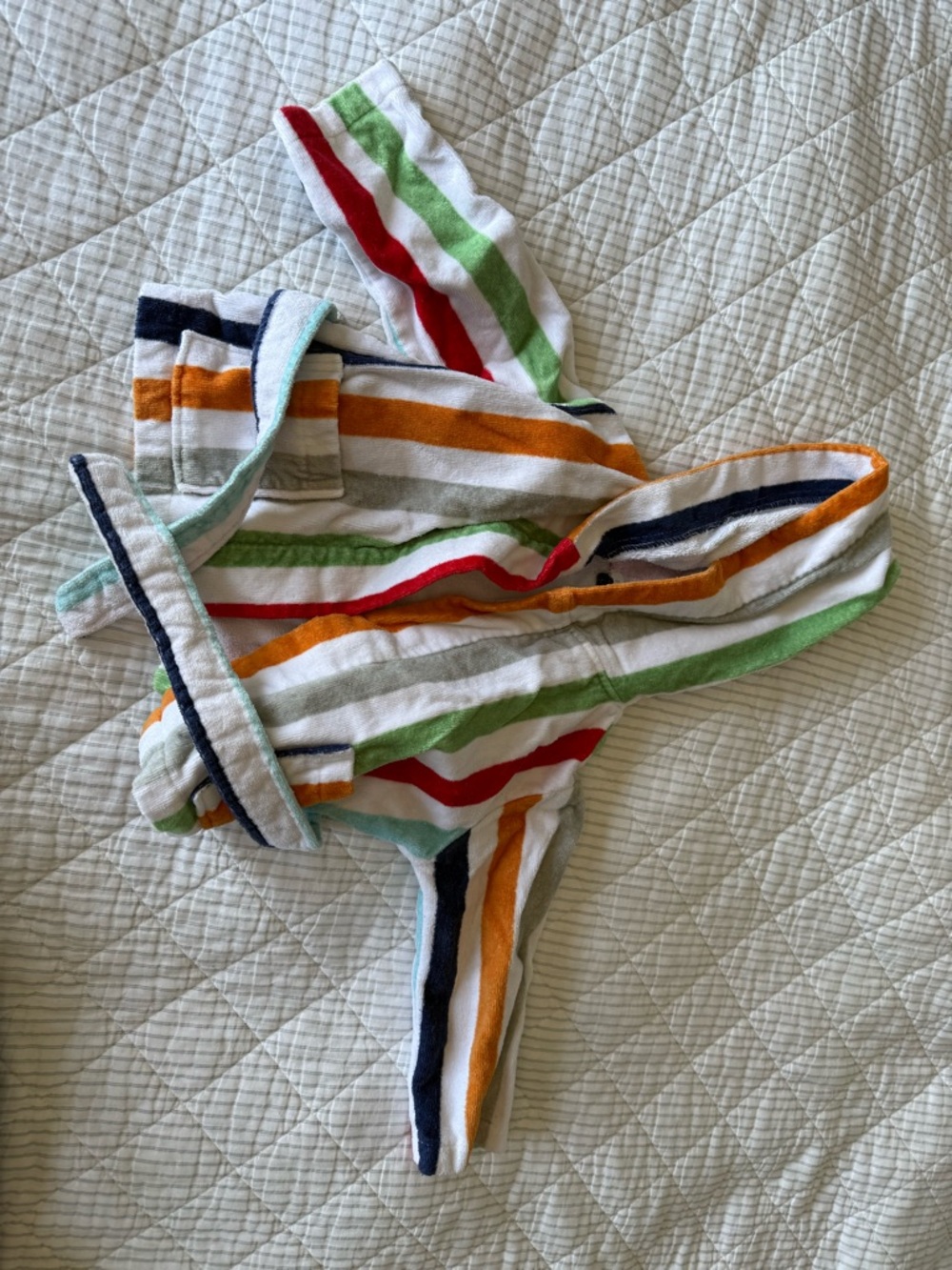 Pottery Barn Kids Rainbow Stripped Terry 100% Cotton Belted Bath Robe-2T-3T
